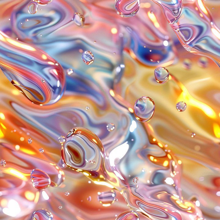 Featuring Colorful Glossy Liquid Surface with Water Droplets seamless PBR texture preview