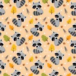 Pattern Bundle - Seamless 3D Pattern PBR Texture with Playful Raccoon Motifs and Autumn Leaves texture preview