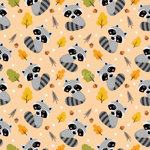 Pattern Bundle - Seamless 3D Pattern PBR Texture with Playful Raccoon Motifs and Autumn Leaves texture preview