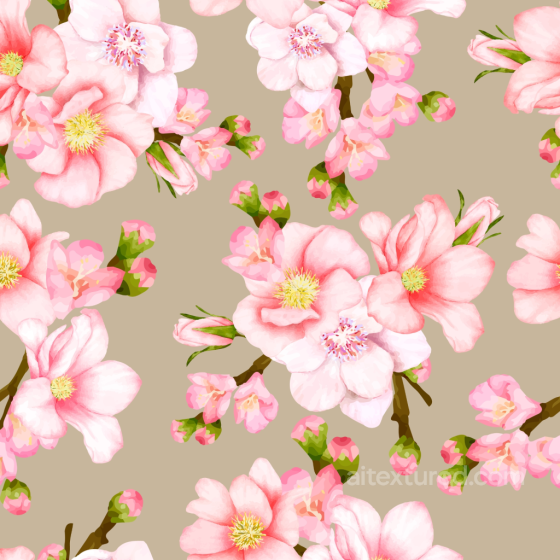 Soft Pink Watercolor Cherry Blossoms on Beige Background Seamless Texture Watercolor Cherry texture preview