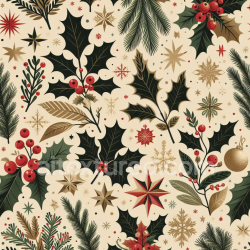 seamless Seamless 3D PBR Texture of Vintage Christmas Foliage and Stars Pattern texture 8k free download PBR