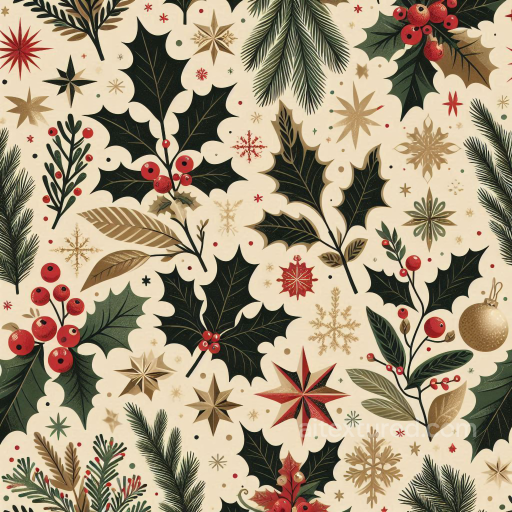 Christmas Vintage Texture of Vintage Christmas Foliage and Stars Pattern seamless Christmas vintage PBR texture