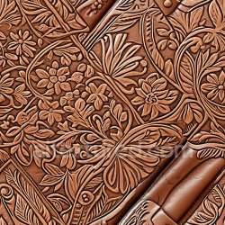 seamless Seamless 3D embossed floral pattern leather PBR texture in warm brown tones texture 8k free download PBR