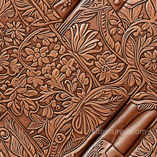embossed floral pattern leather PBR texture in warm brown tones seamless Leather PBR texture