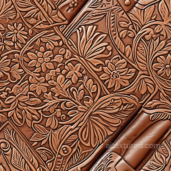 embossed floral pattern leather PBR texture in warm brown tones Leather texture preview