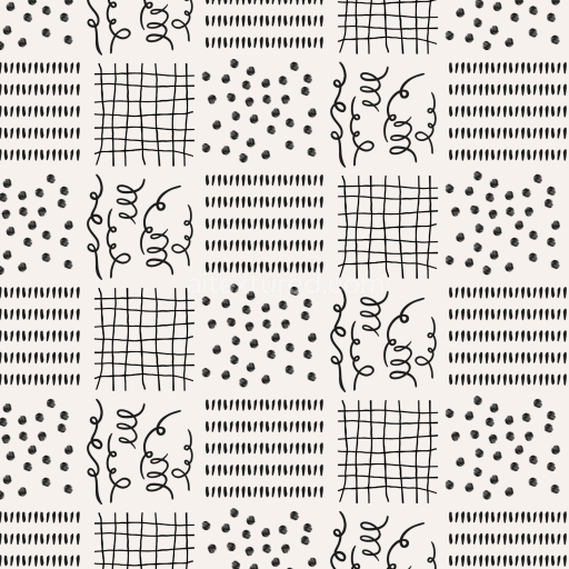 Seamless 3D PBR Texture with Hand-Drawn Black & White Grid and Dots Pattern