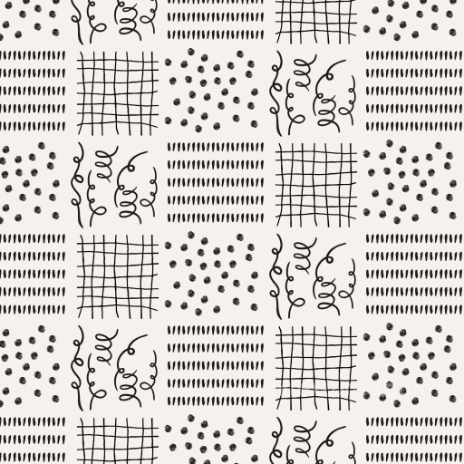 with Hand-Drawn Black & White Grid and Dots Pattern seamless White & Black PBR texture