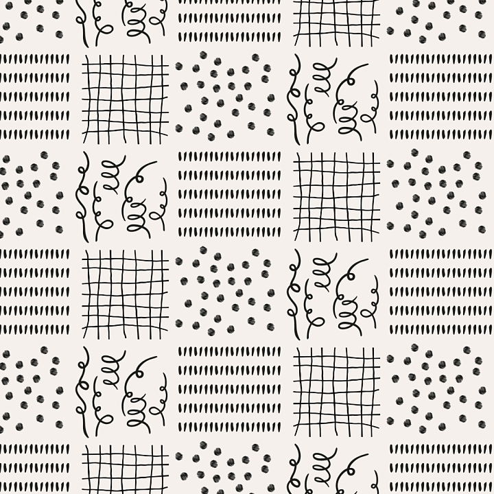 with Hand-Drawn Black & White Grid and Dots Pattern seamless PBR texture preview