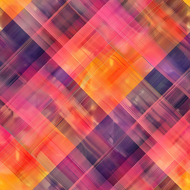 Plaid Featuring Vibrant Orange, Pink, and Purple Hues with Smooth Fabri… seamless PBR texture preview