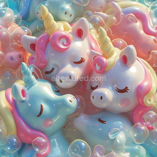 Seamless 3D Inflated PBR Texture of Glossy Unicorn Balloon Cluster