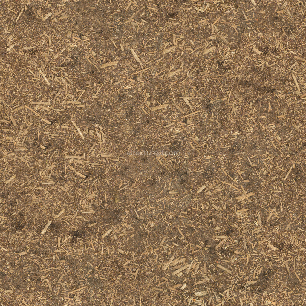 Seamless PBR ground texture with earthy tones and wood chips