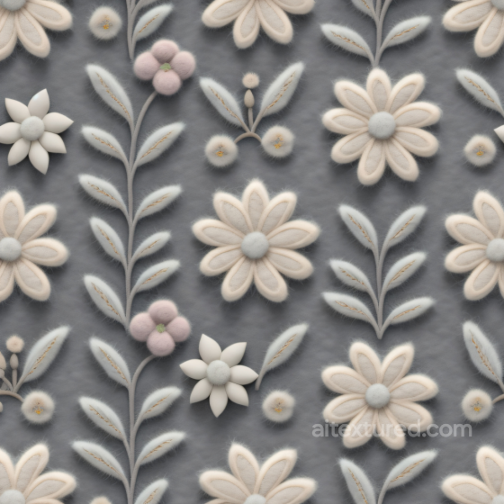 Embroidered Floral Texture of Soft Gray Fabric with Cream and Pink Embroidered Floral Pat… Embroidered floral texture preview