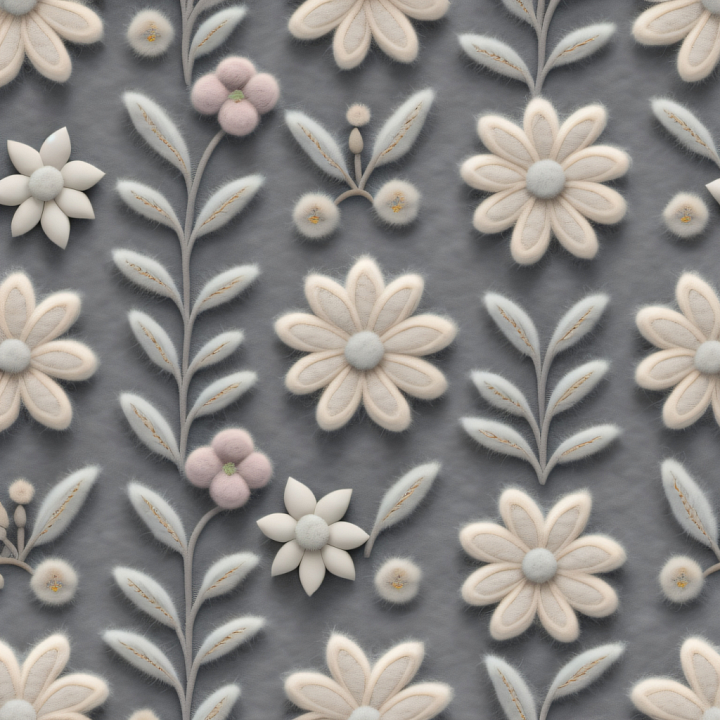 Embroidered Floral of Soft Gray Fabric with Cream and Pink Embroidered… seamless PBR texture preview