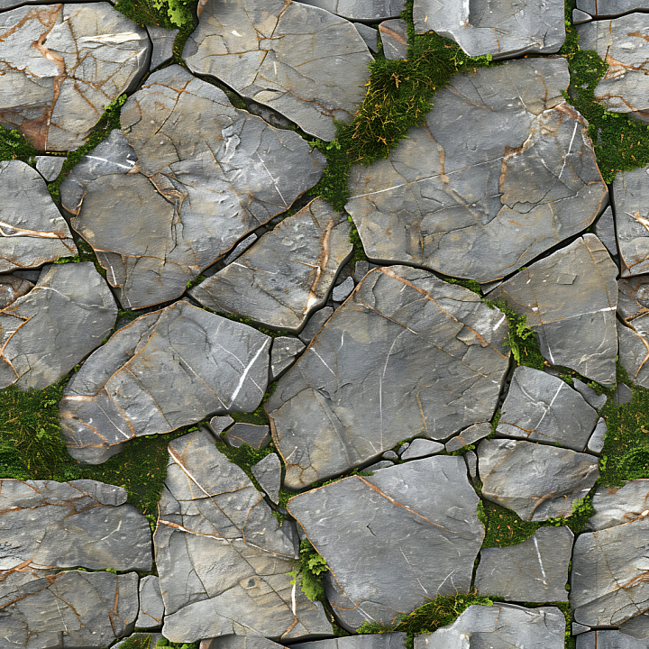 Mossy gray Stone Ground with Natural Cracks seamless PBR texture preview