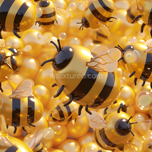 Seamless 3D Inflated PBR Texture Featuring Glossy Yellow-Black Inflated Vinyl Bee Patterns