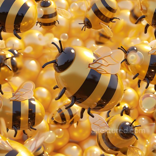Inflated PBR Texture Featuring Glossy Yellow-Black Inflated Vinyl Bee Patterns seamless Inflated PBR texture