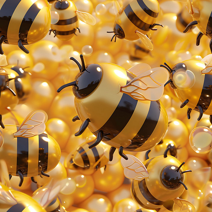 Inflated Featuring Glossy Yellow-Black Inflated Vinyl Bee Patterns seamless PBR texture preview