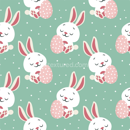 Seamless 3D PBR Texture with Pastel Easter Bunnies Holding Polka Dot Eggs
