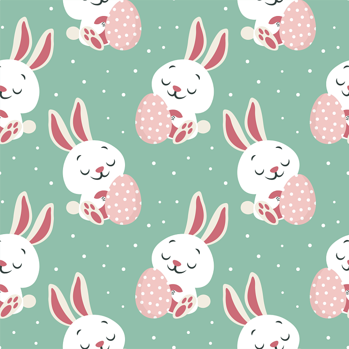 with Pastel Easter Bunnies Holding Polka Dot Eggs seamless PBR texture preview