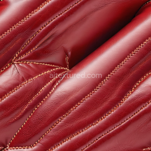 Seamless 3D Glossy Quilted Red Leather PBR Texture with Distinct Stitching and Wrinkles