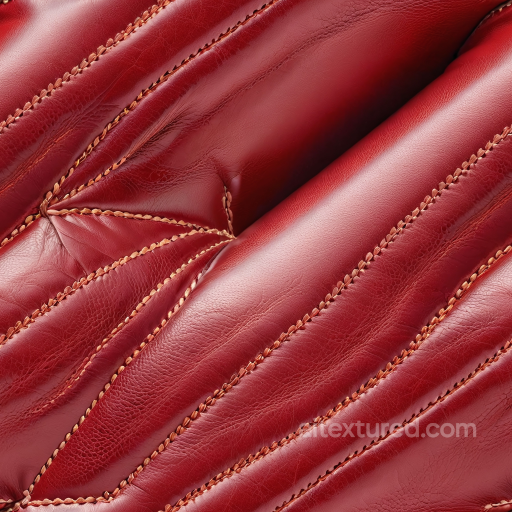 Glossy Quilted Red Leather PBR Texture with Distinct Stitching and Wrinkles seamless Leather PBR texture