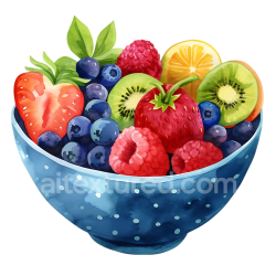 seamless Colorful Mixed Fruit Breakfast Bowl Illustration with Fresh Berries and Citrus texture 8k free download PBR