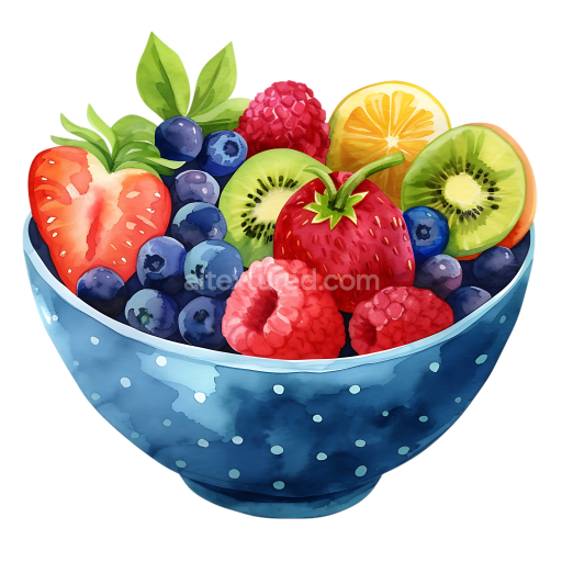 Colorful Mixed Fruit Breakfast Bowl Illustration with Fresh Berries and Citrus
