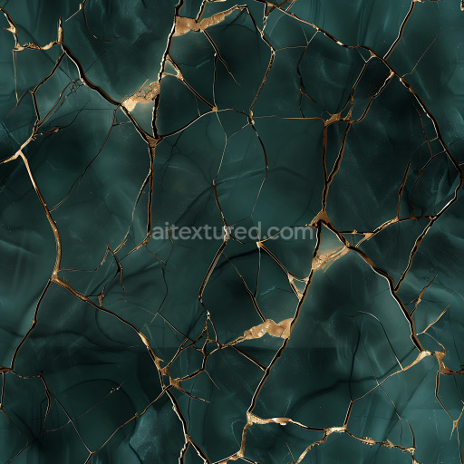 Seamless 3D cracked dark glass PBR texture with intricate gold-lined fractures