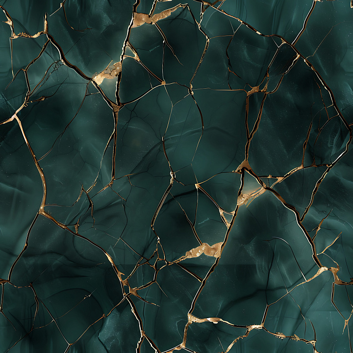 Cracked Dark Glass With Intricate Gold-Lined Fractures seamless PBR texture preview