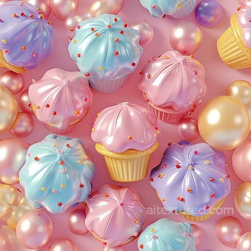 Inflated Vinyl Cupcake Texture with Glossy Pastel Colors and Beaded Details seamless Inflated PBR texture