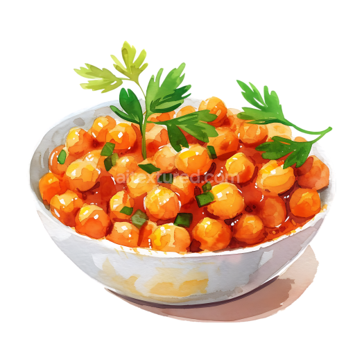 Watercolor Scrambled Chickpeas Breakfast Bowl Illustration with Fresh Herbs