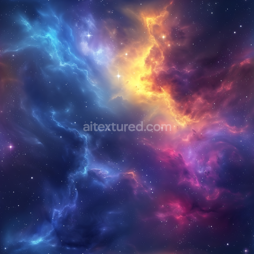 Seamless 3D Space PBR Texture Featuring Vibrant Nebula Clouds & Starfield