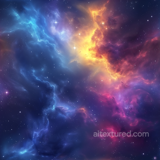 Space PBR Texture Featuring Vivid Blue and Orange Nebula Clouds seamless Star, space, planets PBR texture