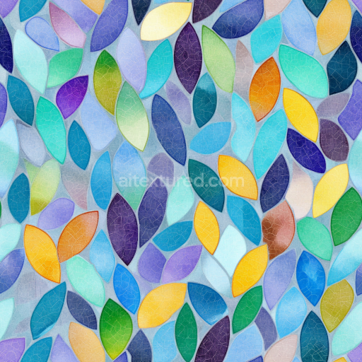 Seamless 3D Mosaic PBR Texture Featuring Vibrant Leaf-Shaped Tiles with Glossy Crackle Fi… texture preview