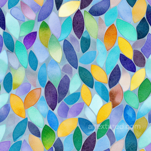 Mosaic PBR Texture Featuring Vibrant Leaf-Shaped Tiles with Glossy Crackle Finish seamless Mosaic PBR texture