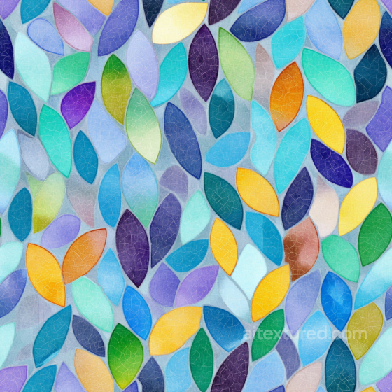 Mosaic PBR Texture Featuring Vibrant Leaf-Shaped Tiles with Glossy Crackle Finish Mosaic texture preview