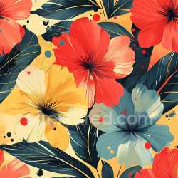 seamless Seamless 3D PBR Graffiti Texture Featuring Vibrant Tropical Flowers and Leaves texture 8k free download PBR