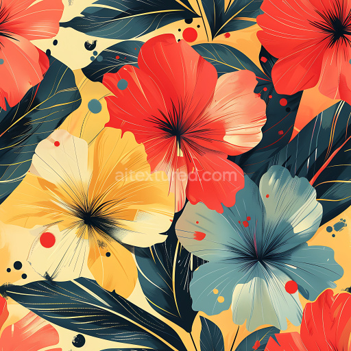 Seamless 3D PBR Graffiti Texture Featuring Vibrant Tropical Flowers and Leaves