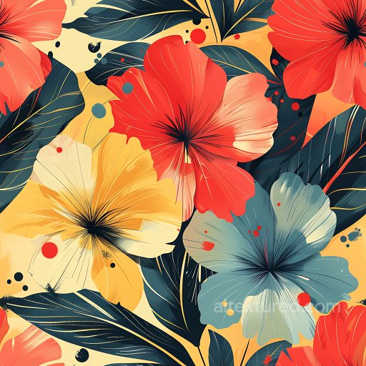 Seamless 3D PBR Graffiti Texture Featuring Vibrant Tropical Flowers and Leaves texture preview