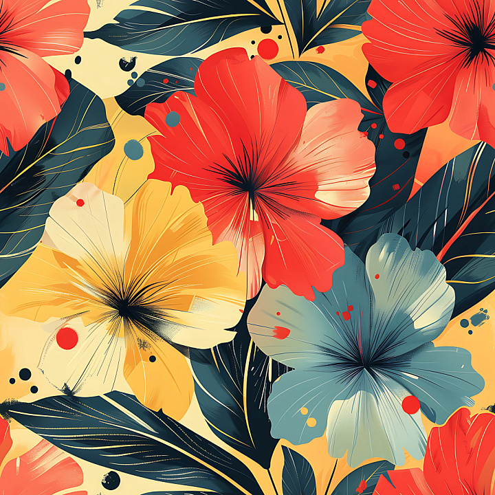 Graffiti Featuring Vibrant Tropical Flowers and Leaves seamless PBR texture preview