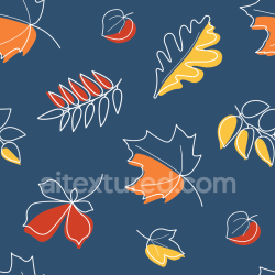 seamless Seamless 3D PBR autumn leaves pattern texture with colorful line art on blue texture 8k free download PBR