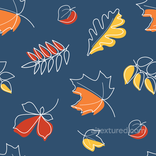 Autumn Leaves Pattern Texture With Colorful Line Art On Blue seamless Autumn Leaves  PBR texture