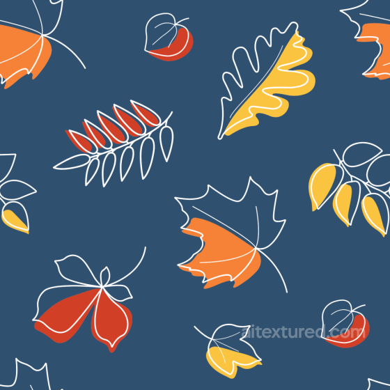 Autumn Leaves Pattern Texture With Colorful Line Art On Blue Autumn Leaves texture preview