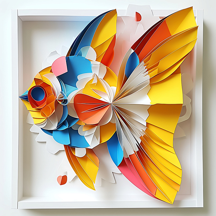 Featuring Origami-Style Butterfly Fish with Colorful Layered Folds seamless PBR texture preview