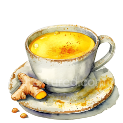 seamless Watercolor Style Golden Milk Turmeric Latte Breakfast Cup Graphic texture 8k free download PBR