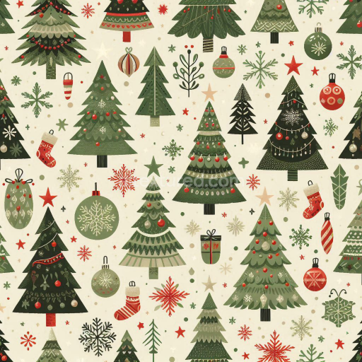 Seamless 3D PBR Texture of Festive Christmas Trees and Ornaments Pattern