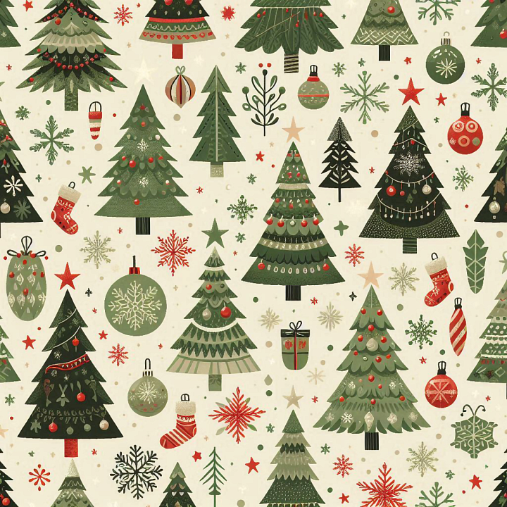 All Christmas Digital paper of Festive Christmas Trees and Ornaments Pa… seamless PBR texture preview