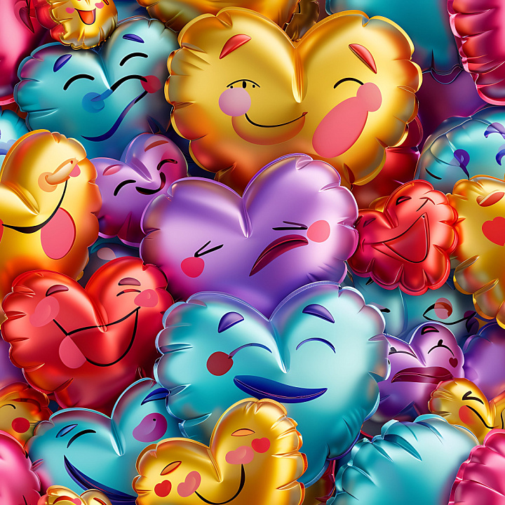 Inflated Heart-Shaped Foil Balloon with Smiling Faces seamless PBR texture preview