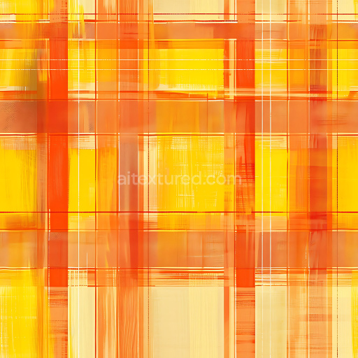 Seamless 3D PBR Texture of Bright Orange and Yellow Plaid Fabric with Painterly Style