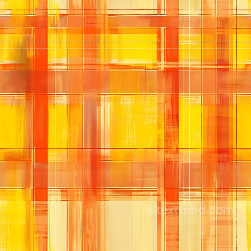 Seamless 3D PBR Texture of Bright Orange and Yellow Plaid Fabric with Painterly Style texture preview
